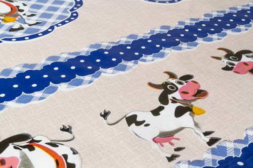 Toalha De Mesa Flanelada Vaquinhas Azul