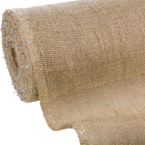 Tela De Juta Natural Aberta Com Fio Prata