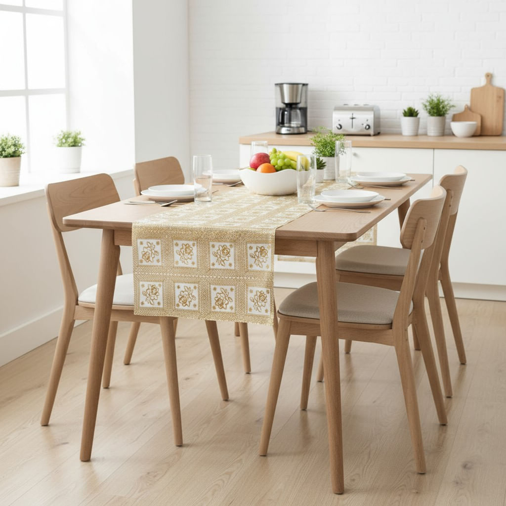 Trilho De Mesa Metalizado Dourado Mod402